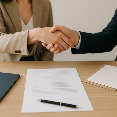 Professional arbitration office with scales of justice and formal setting